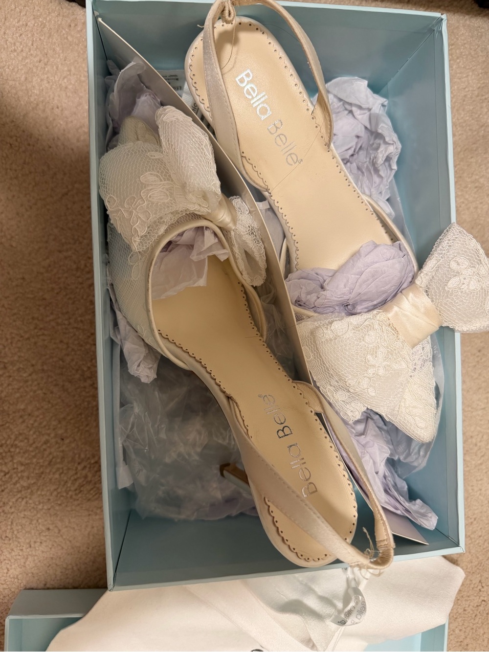 Bella Belle Ivory Lace Bow Slingback Heels